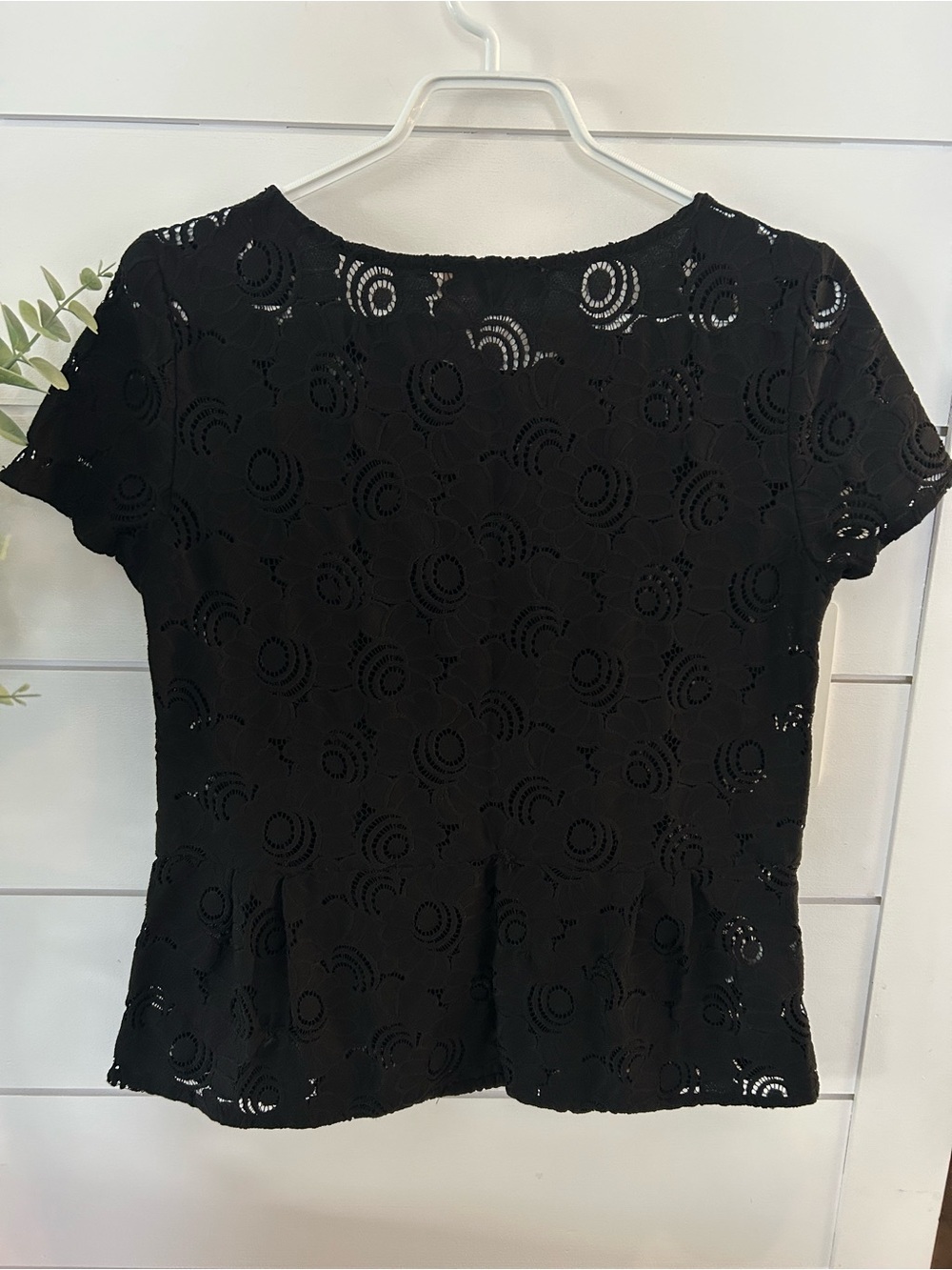 LOFT Black Lace Short-Sleeve Eyelet Top - Picture 6 of 7